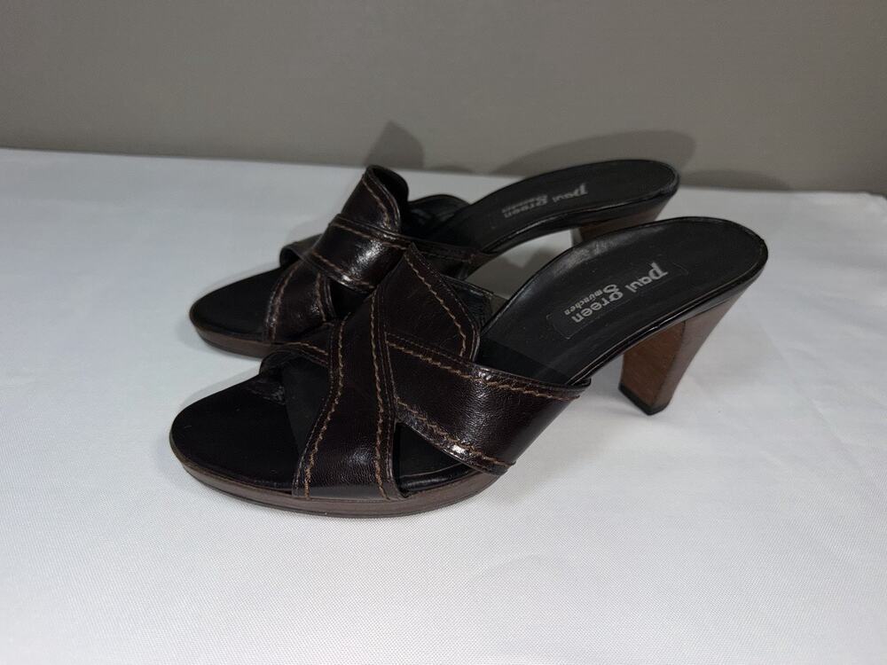 Paul Green Brown Leather Cross Strap Heeled Sandals US 7 / UK 4.5